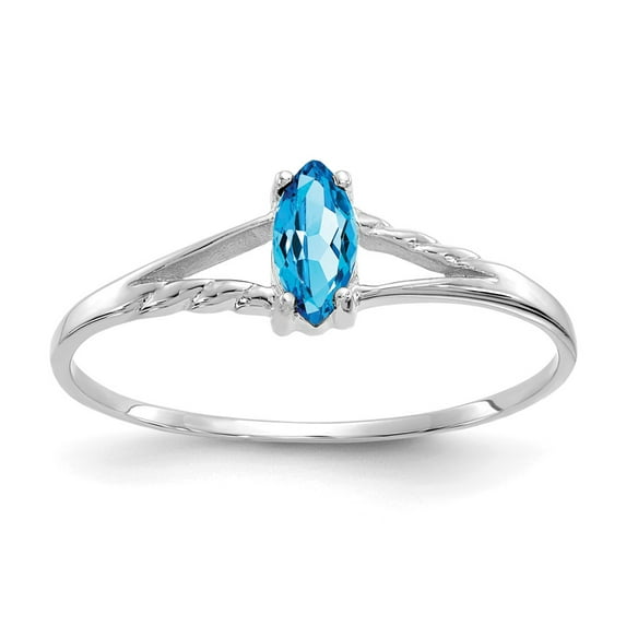10k White Gold Polished Geniune Blue Topaz Birthstone Ring, Gem Ctw.0.28