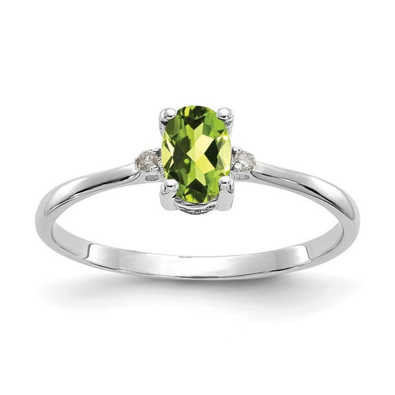 10k White Gold Polished Geniune Diamond & Peridot Birthstone Ring / Diamond Ctw. 0.016, Gem Ctw.0.45