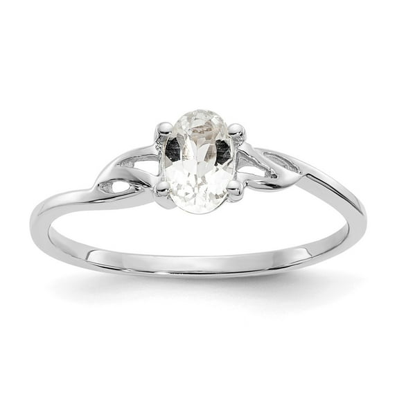 10k White Gold Polished Geniune White Topaz Birthstone Ring, Gem Ctw.0.55