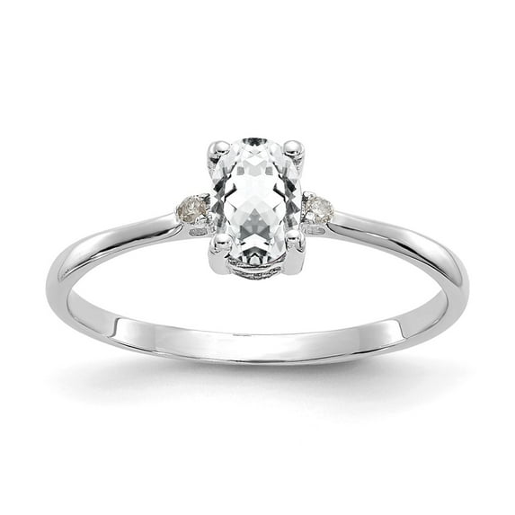 10k White Gold Polished GeniuneDiamond/White Topaz Birthstone Ring / Diamond Ctw. 0.016, Gem Ctw.0.55