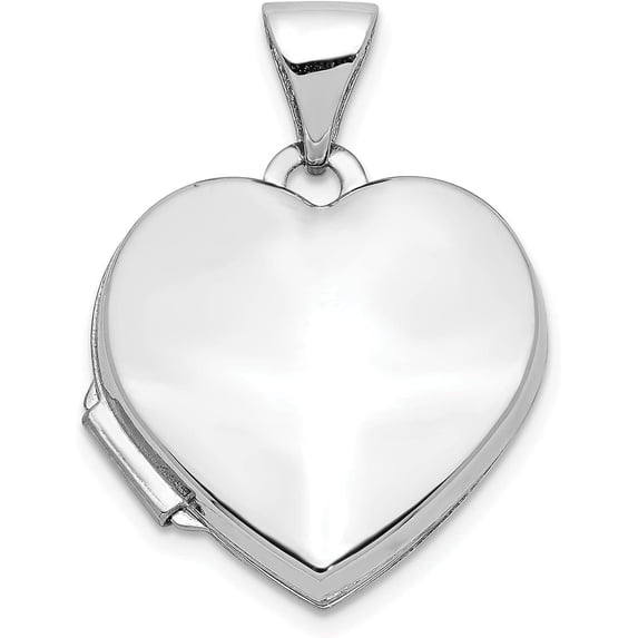 10k White Gold Polished Heart-Shaped Locket - 21mm