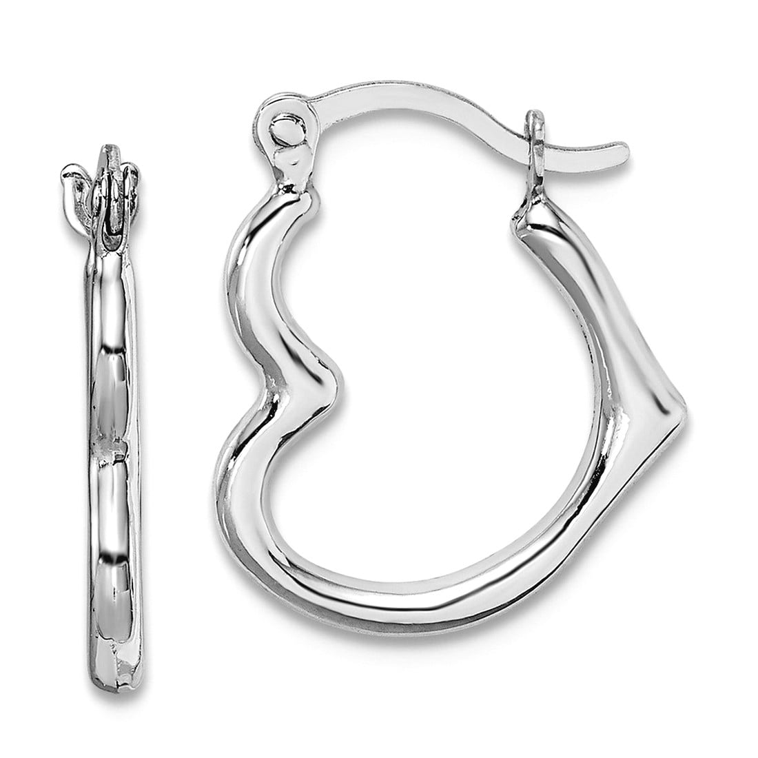 10k White Gold Polished Hinged post Hollow Love Heart Shaped Hoop Earrings 16x13mm Wide 2mm Thick Hoop Earring for Women