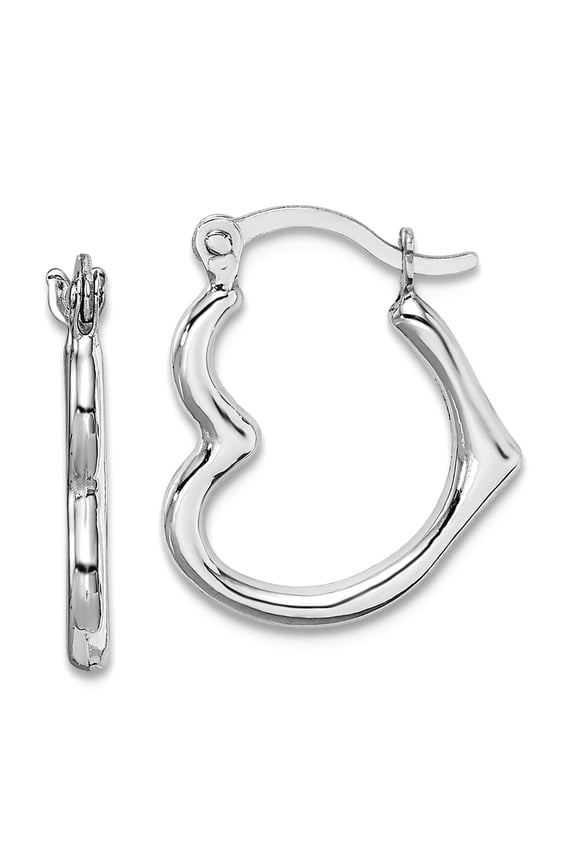 10k White Gold Polished Hinged post Hollow Love Heart Shaped Hoop Earrings 16x13mm Wide 2mm Thick Hoop Earring for Women