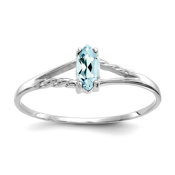 10k White Gold Polished Marquise Prong set Aquamarine Ring Size 6 Ring for Women