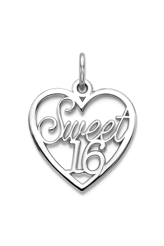 10k White Gold Polished Sweet 16 In Love Heart Charm 20x16mm Wide Pendant Necklace for Women
