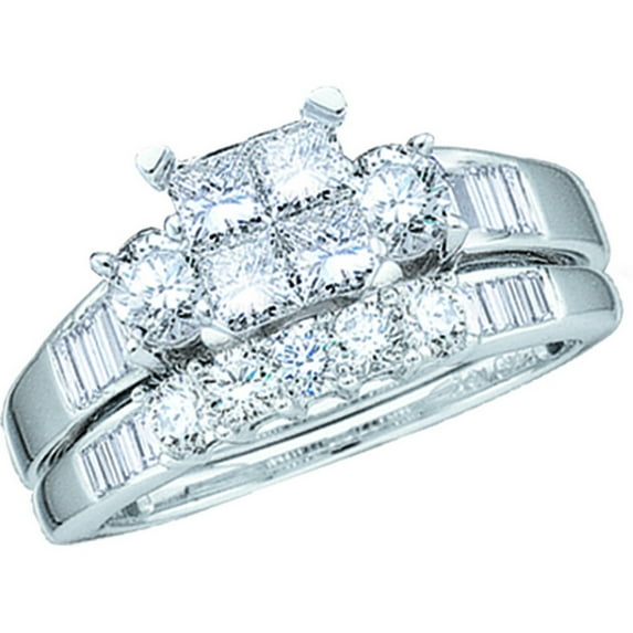 10k White Gold Princess Diamond Womens Size 10 Wedding Bridal Ring Set 1.00 Cttw