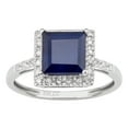 thumbnail image 1 of 10k White Gold Princess-cut Sapphire and Diamond Halo Ring, 1 of 5