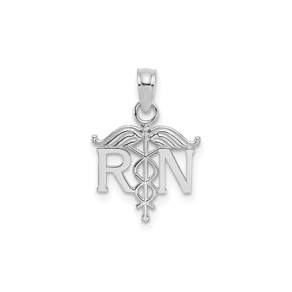 10k White Gold RN Caduceus Pendant Necklace for Women or Unisex, Medical Symbol Charm for Nurses, Healthcare Professional Jewelry, Nursing Recognition and Healing Accessory
