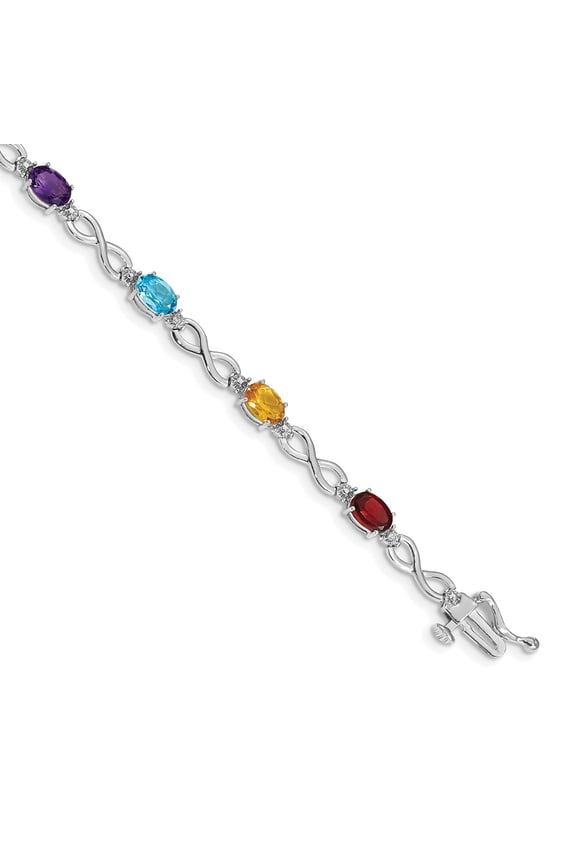 10k White Gold Rainbow Gemstone and Diamond Infinity Bracelet