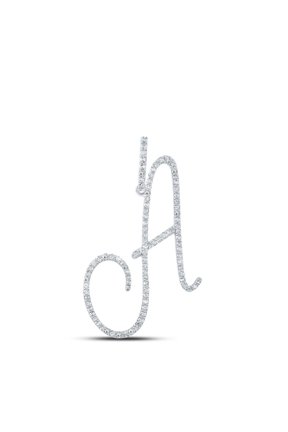 10k White Gold Real Diamond Fancy Cursive Script Font Initial A Pendant 1/2 CT