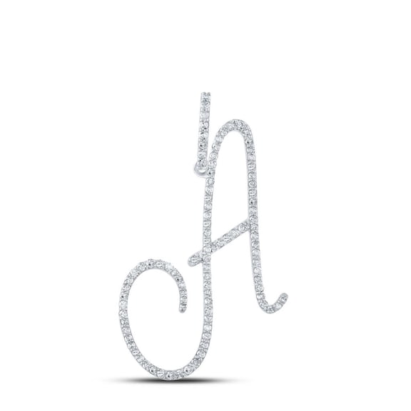 10k White Gold Real Diamond Fancy Cursive Script Font Initial A Pendant 1/2 CT