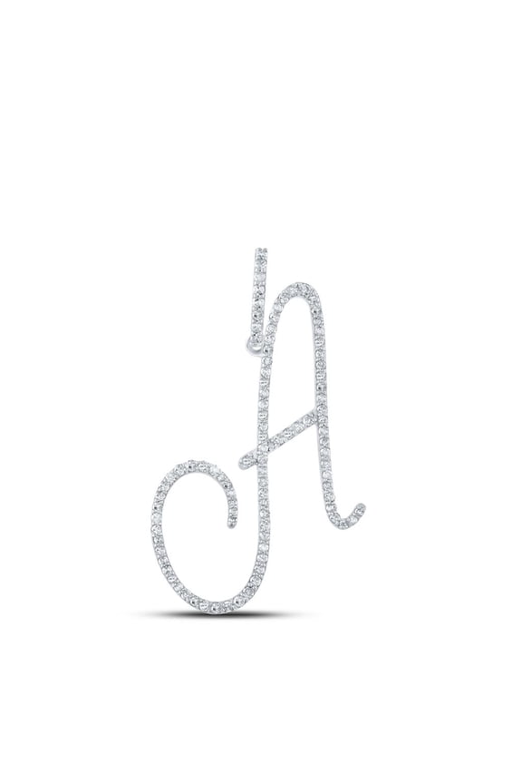 10k White Gold Real Diamond Fancy Cursive Script Font Initial A Pendant 1/2 CT