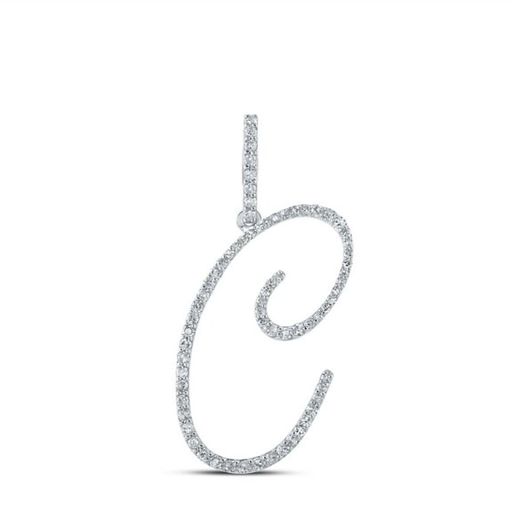 10k White Gold Real Diamond Fancy Cursive Script Font Initial C Pendant 3/8 CT