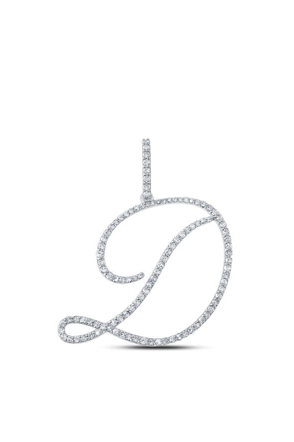 10k White Gold Real Diamond Fancy Cursive Script Font Initial D Pendant 5/8 CT