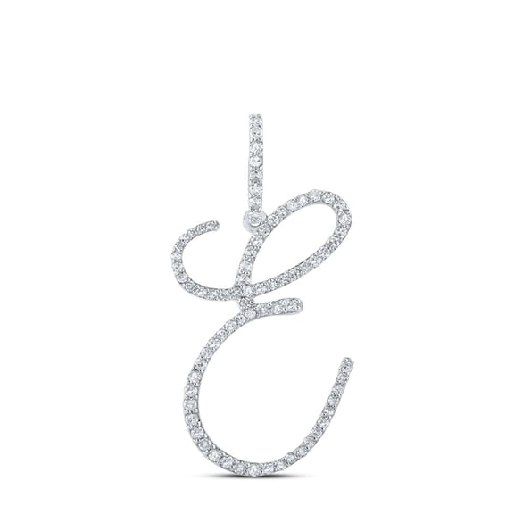10k White Gold Real Diamond Fancy Cursive Script Font Initial E Pendant 1/2 CT