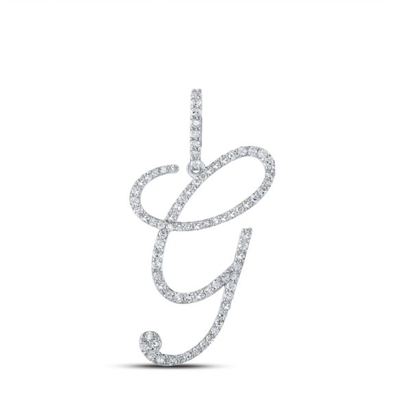 10k White Gold Real Diamond Fancy Cursive Script Font Initial G Pendant 1/2 CT