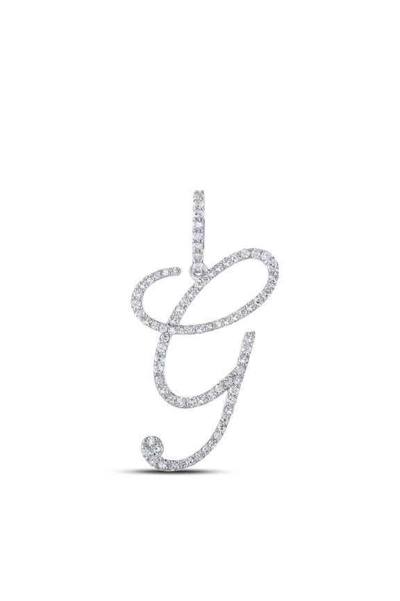 10k White Gold Real Diamond Fancy Cursive Script Font Initial G Pendant 1/2 CT