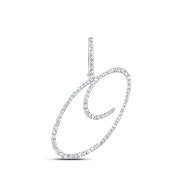 10k White Gold Real Diamond Fancy Cursive Script Font Initial O Pendant 3/8 CT