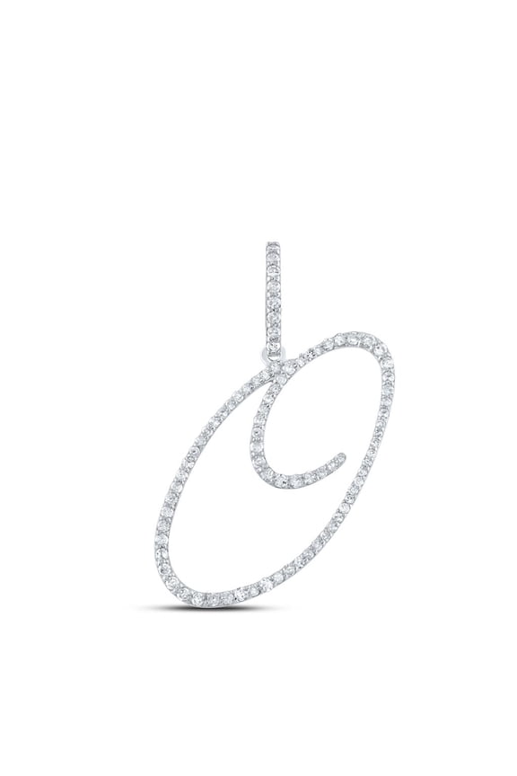 10k White Gold Real Diamond Fancy Cursive Script Font Initial O Pendant 3/8 CT