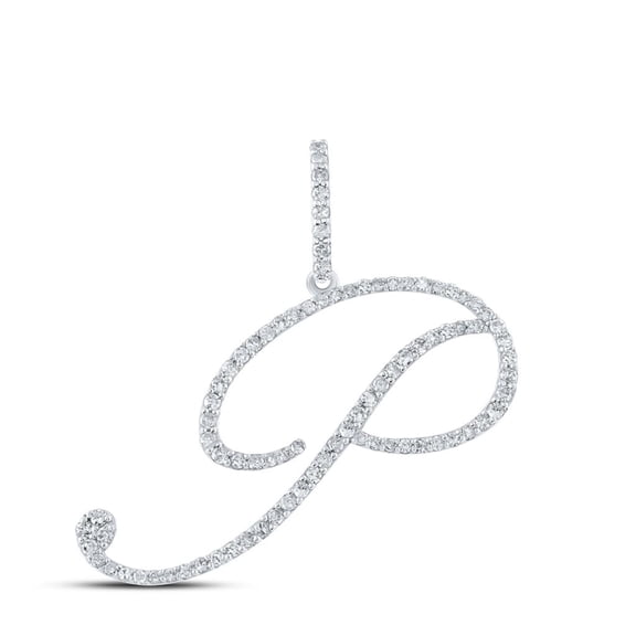 10k White Gold Real Diamond Fancy Cursive Script Font Initial P Pendant 1/2 CT