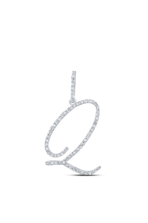 10k White Gold Real Diamond Fancy Cursive Script Font Initial Q Pendant 1/2 CT