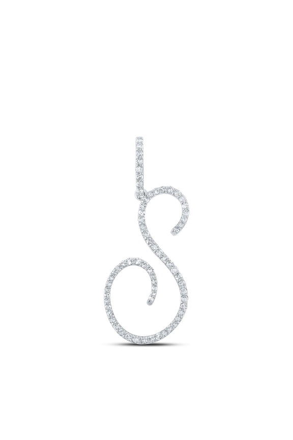 10k White Gold Real Diamond Fancy Cursive Script Font Initial S Pendant 3/8 CT