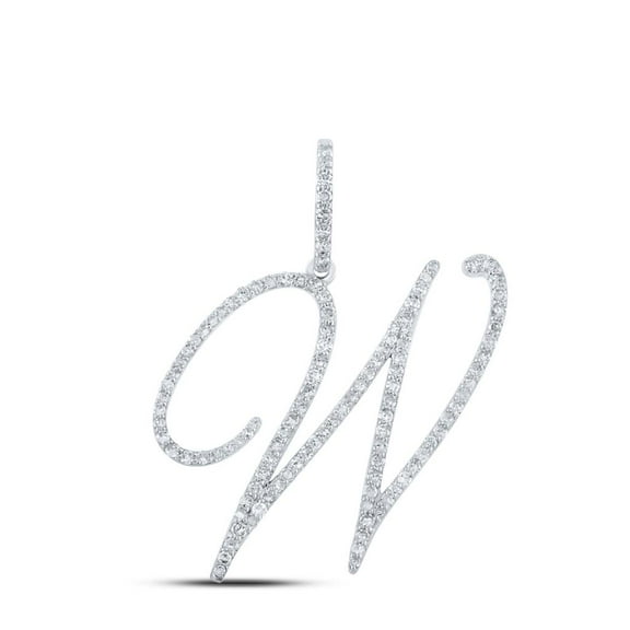 10k White Gold Real Diamond Fancy Cursive Script Font Initial W Pendant 5/8 CT