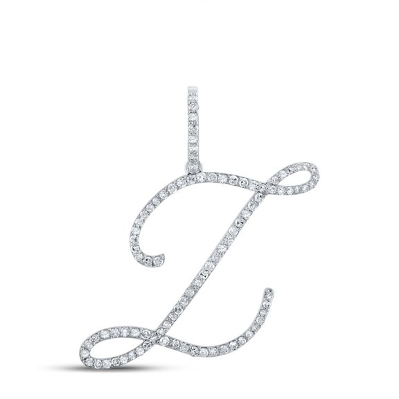 10k White Gold Real Diamond Fancy Cursive Script Font Initial Z Pendant 5/8 CT