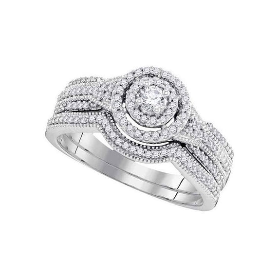 10k White Gold Round Diamond Bridal Wedding Engagement Ring Band Set 1/2 Cttw