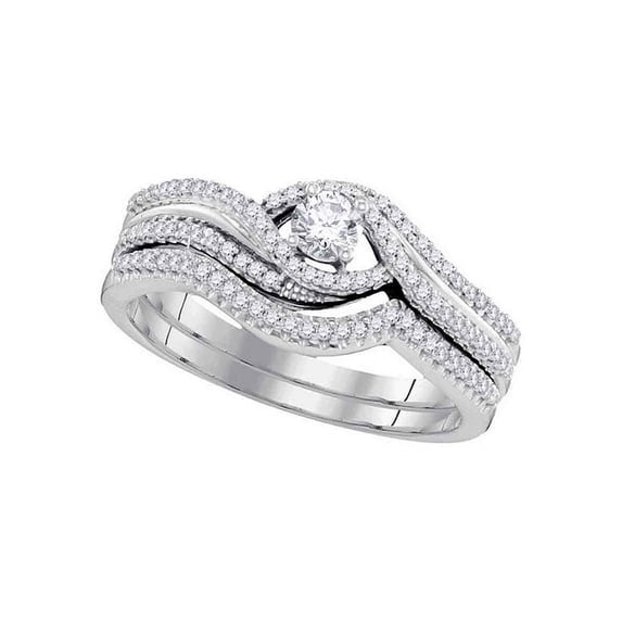 10k White Gold Round Diamond Bridal Wedding Engagement Ring Band Set 3/8 Cttw