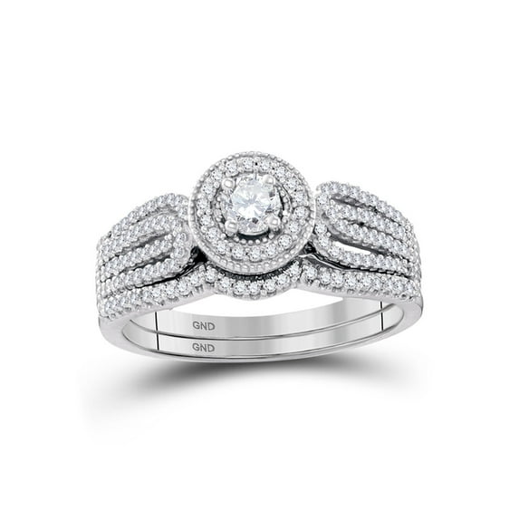 10k White Gold Round Diamond Bridal Wedding Ring Band Set 1/2 Cttw
