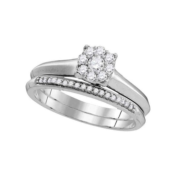 10k White Gold Round Diamond Bridal Wedding Ring Band Set 1/3 Cttw