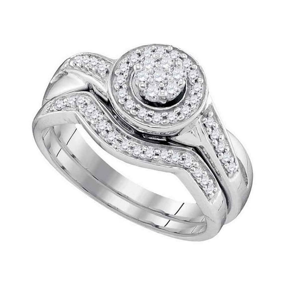 10k White Gold Round Diamond Cluster Bridal Wedding Engagement Ring Band Set 1/3 Cttw