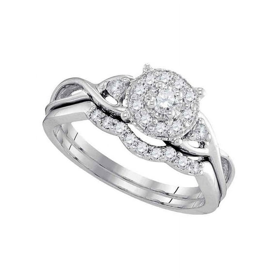 10k White Gold Round Diamond Cluster Womens Bridal Wedding Engagement Ring Band Set 1/3 Cttw