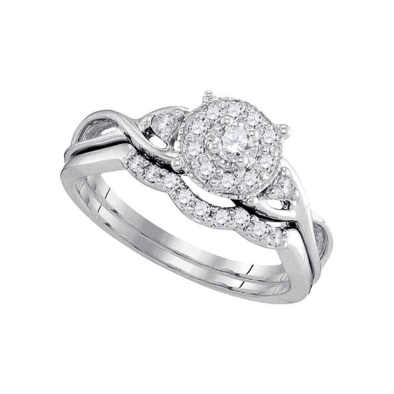 10k White Gold Round Diamond Cluster Womens Bridal Wedding Engagement Ring Band Set 1/3 Cttw