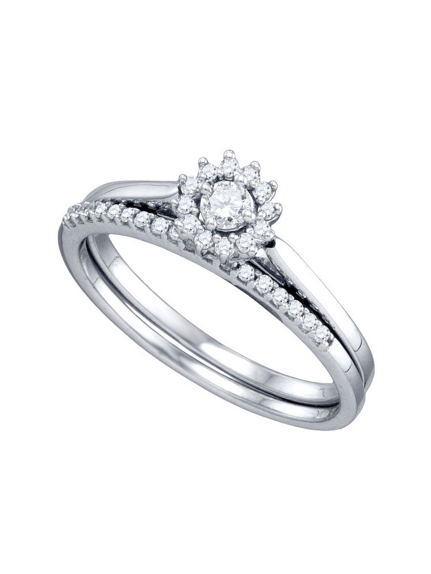 10k White Gold Round Diamond Womens Halo Wedding Bridal Ring Set 1/4 Cttw
