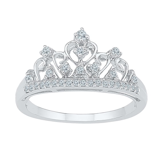 10k White Gold Round Diamond Womens Ladies Crown Tiara Fine Cocktail Band 1/5 Cttw