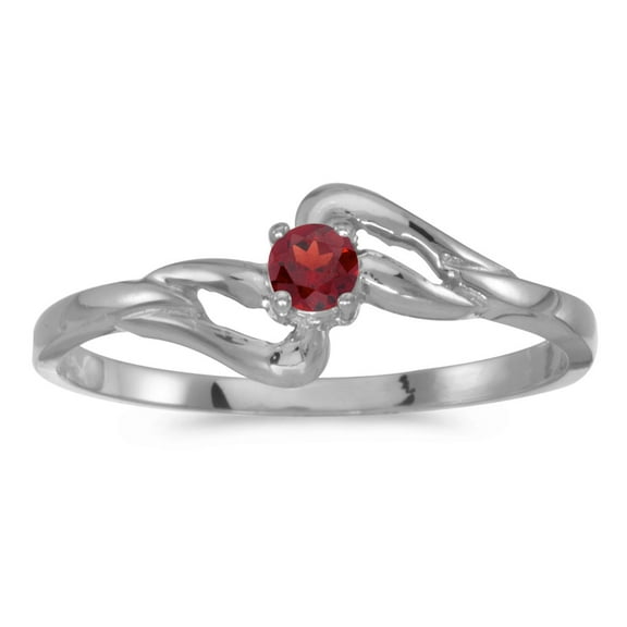 10k White Gold Round Garnet Ring