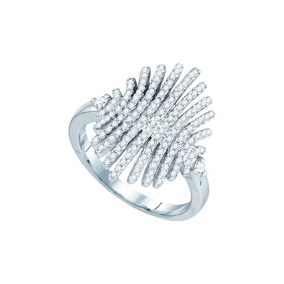 10k White Gold Round Pave-set Diamond Womens Wide Luxury Cocktail Band Ring 1/2 Cttw