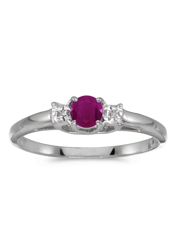 10k White Gold Round Ruby And Diamond Ring