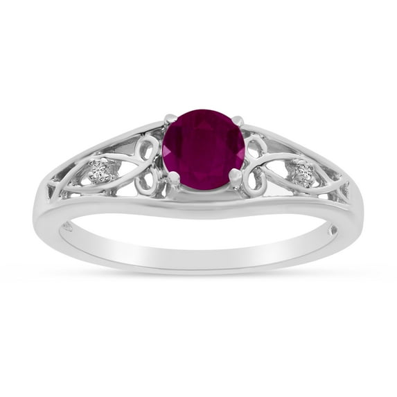 10k White Gold Round Ruby And Diamond Ring