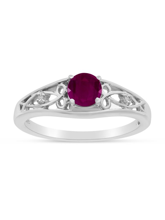 10k White Gold Round Ruby And Diamond Ring