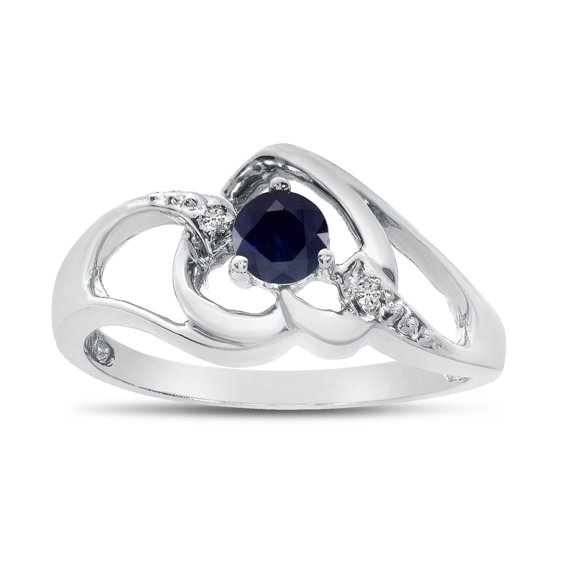 10k White Gold Round Sapphire And Diamond Heart Ring