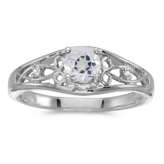 10k White Gold Round White Topaz And Diamond Ring