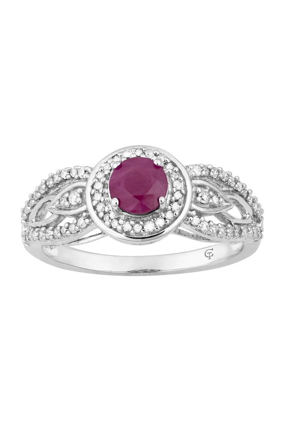 10k White Gold Ruby & 1/4 Carat T.W. Diamond Halo Ring