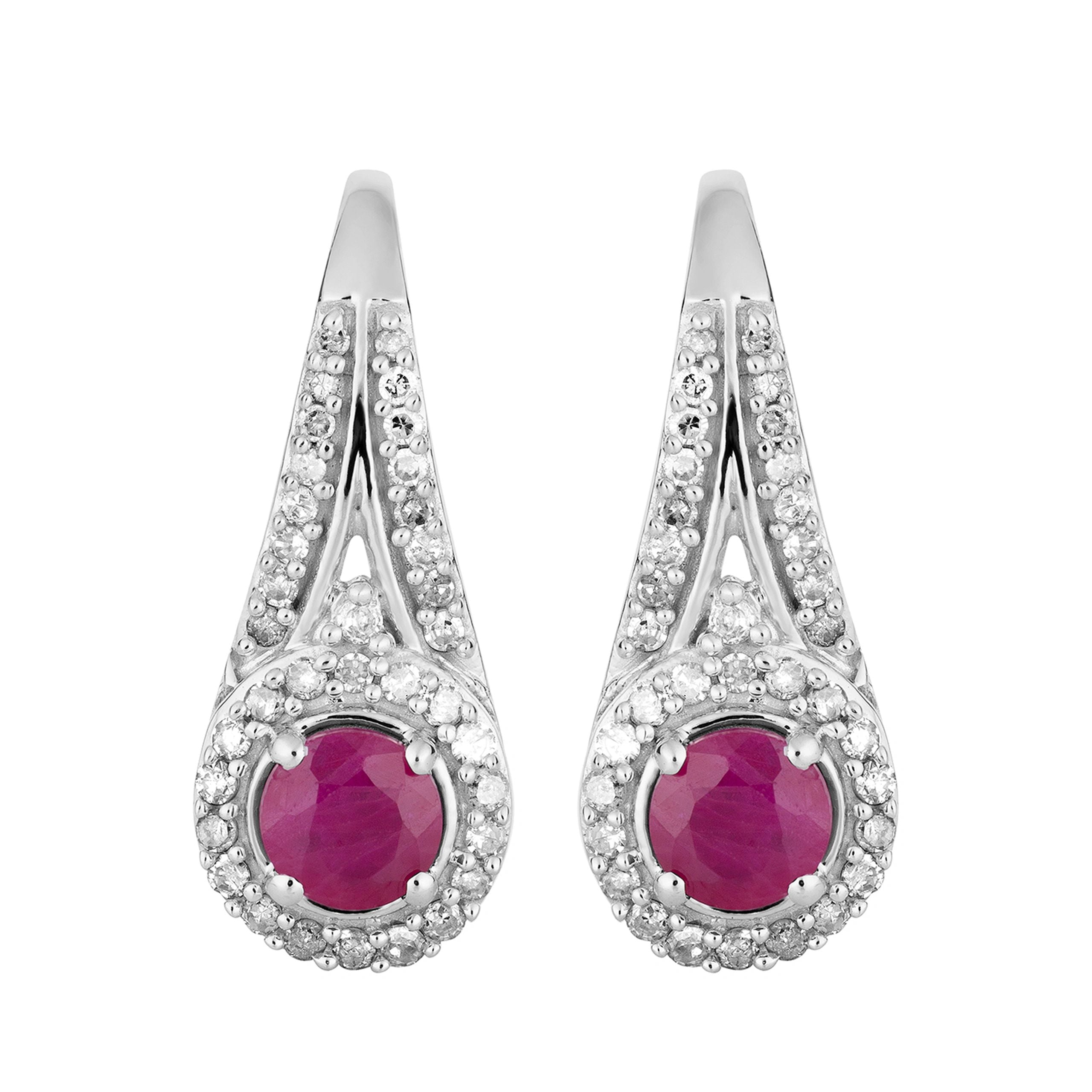 10k White Gold Ruby & 1/4 Carat T.W. Diamond Leverback Earrings