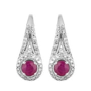 10k White Gold Ruby & 1/4 Carat T.W. Diamond Leverback Earrings