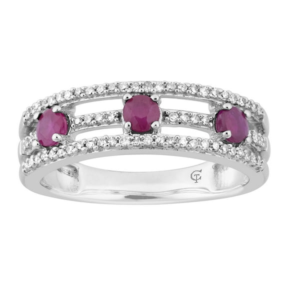 10k White Gold Ruby & 1/5 Carat T.W. Diamond 3-Stone Ring