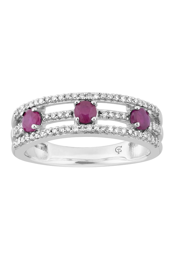 10k White Gold Ruby & 1/5 Carat T.W. Diamond 3-Stone Ring