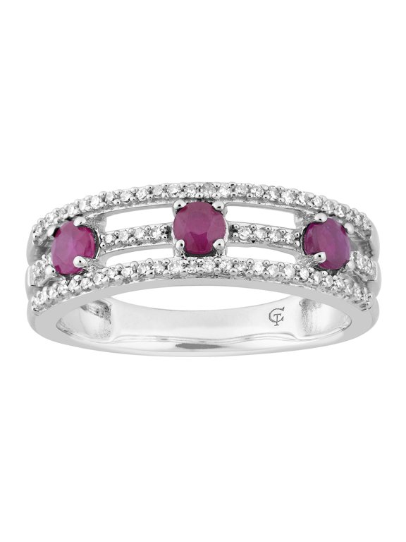 10k White Gold Ruby & 1/5 Carat T.W. Diamond 3-Stone Ring